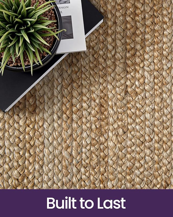 DEXI Jute Area Rug Natural Fiber 6x9 Oval, Woven Braided Durable Farmhouse Design Rugs for Living Room, Bedroom Dinning Room Office Outdoor Patio, Natural