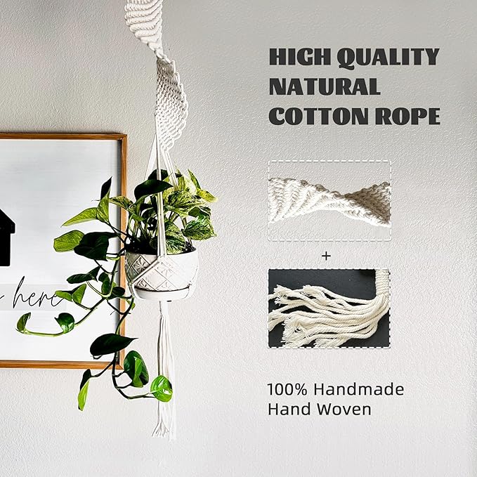 Modern Minimalist Bohemian Style Hanging Planters Plant Net Pocket Hand Woven Hanging Basket Holder Tapestry Flower Basket with Exquisite Tassel Indoor Balcony Decoration (Rotating)