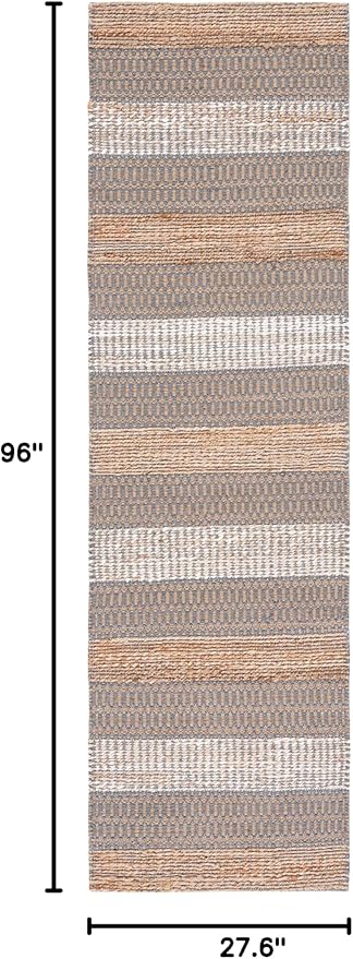 SAFAVIEH Natural Fiber Collection Runner Rug - 2'3" x 8', Grey & Natural, Handmade Flat Weave Stripe Jute & Cotton, Ideal for High Traffic Areas in Living Room, Bedroom (NFB652F)