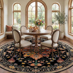 Area Rugs 8ft Washable Non-Slip, Floral Vintage Distress Print Pattern Medallion Carpet for Living Room Bedroom Dining Room, Black Colorful Floral Dark Tan