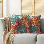Blue Orange Burgundy Red Pillow Covers 24X24 Inch Set of 2, Modern Dahlia Floral Print Decorative Throw Pillow Covers Outdoor Farmhouse Cushion Case for Home Couch Sofa Bed Decoration