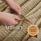 Boho Knitted Chenille Blanket with Tassels - Lightweight & Soft All-Season Throw - 3D Classic Pattern for Living Room Bedroom Couch, Sandy Beige, Queen 90"x90"