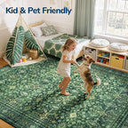 Lessymo 6x9 Washable Area Rug with Non Slip Backing,Soft Boho Indoor Carpets for Living Room Bedroom Nursery, Kid and Pet Friendly, Green