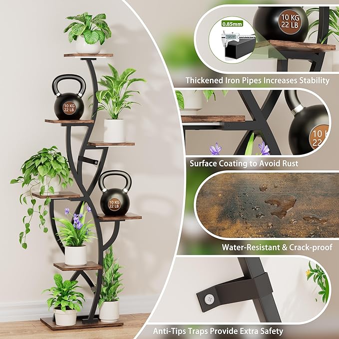 Plant Stand Indoor with Grow Lights - 58" Corner Plant Shelf Indoor, 7 Tiered Tall Lighted Plant Stand for Indoor Multiple Plants, Flower Stands Display Rack Holder for House, Patio, Black