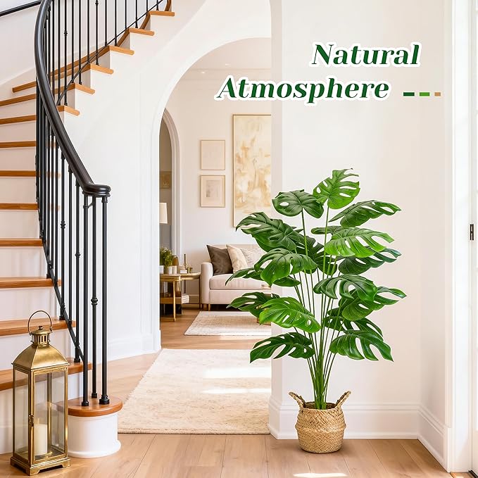Der Rose 44" Tall Fake Plants with Basket Large Artificial Monstera Plants Indoor, Easy Assembly Faux Tree for Outdoor Office Living Room Bedroom Home Apartment Decor