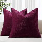 decorUhome Chenille Burgundy Spring Throw Pillow Covers 18x18 Inch Set of 2, Decorative Soft Couch Pillow Covers Solid Dyed Accent Farmhouse Neutral Square Pillow Cases for Sofa