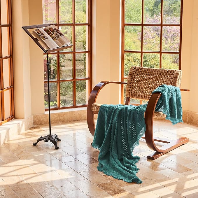 lifein Fall Throw Blanket for Couch-Soft Boho Bed Throw Blanketss,Cozy Knitted Teal Waffle Throw,Small Farmhouse Lightweight Blanket&Throws for Autumn,Woman,Chair,Sofa,Home Decor(Teal Blue,50 * 60")