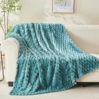 NEWCOSPLAY Super Soft Twin Blanket Light Teal Premium Silky Flannel Fleece 3D Clouds Stylish Jacquard Lightweight Bed Blanket All Season Use 350GSM (Light Teal, Twin(60"x80"))