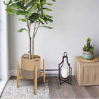 Woven Jute Plant Basket, Wicker Basket Planter up to 7" Pot, Round Indoor Tree Pot Cover, Small Boho Planter, Decorative Bins for Plants and Home Decor, 8”x8”x8, Black Stripes