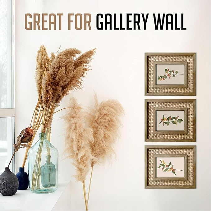 5x7 Picture Frame Handwoven Rattan (9.5"x11.5" Outer) - Fits 5"x7" Photos - Sawtooth Wall Hanger & Tabletop Stand - Natural Coastal Display