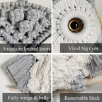 ACEDSGN Macrame Owl Wall Hanging Boho Hippy Decor, Handmade Tapestry Fiber Art Wall Decor for Nursery Bedroom Living Room, Sustainable Gift for Owl Lovers & Nature Fans