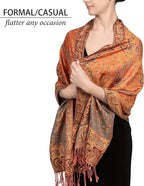Achillea Reversible Paisley Pashmina Rave Scarf – Exotic Indian Shawls and Wraps for Evening Dresses, Festivals, All Seasons