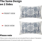 Navy Blue Grey Ethnic Boho Lumbar Pillow Covers 12x20 Inch Bohemian Carpet Pattern Vintage Gray Pillow Cases for Couch Farmhouse Rectangle Rustic Rug Pillow Cases for Bed Patio Outdoor Indoor Set 2