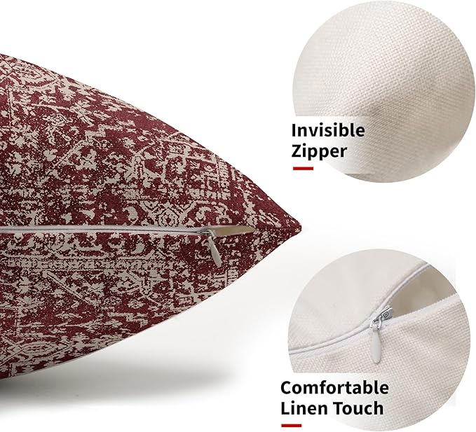 Burgundy Red Boho Lumbar Pillow Covers 12x20 Inch Beige Tan Gray Maroon Pillow Cases for Couch Farmhouse Bohemian Carpet Pattern Ethnic Rectangle Pillow Cases for Bed Patio Covers Outdoor Indoor Set 2