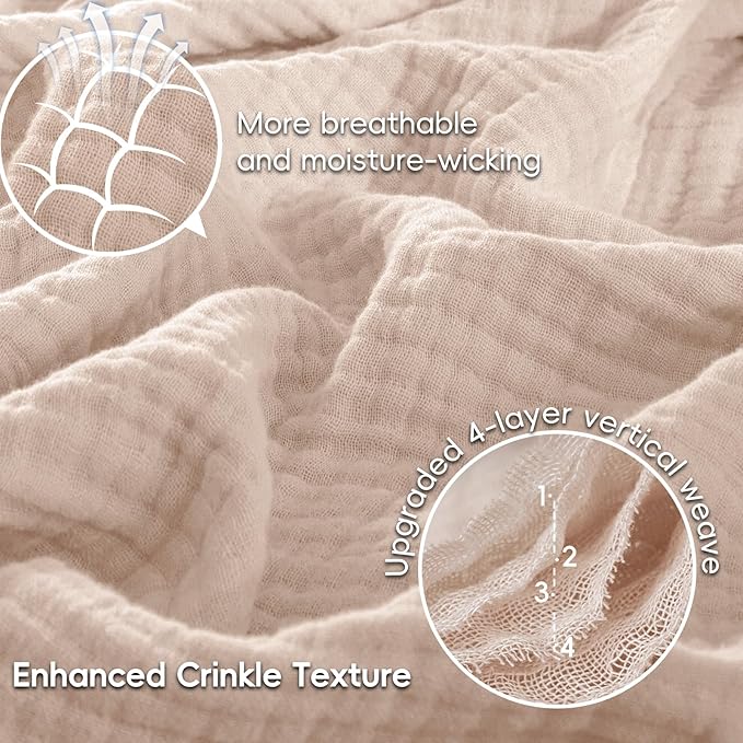 PHF 100% Cotton Muslin Throw Blanket 50" x 60", 4-Layer Lightweight Gauze Throw, Breathable Cloud-Soft Minimalist Blanket for Bed, Couch, Camping & Baby, Dusty Pink, Ideal Gift