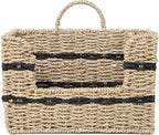 Handmade Seagrass Woven Hanging Basket with Black Cotton Rope - 11.81 x 4.33 x 7.87 Inches - Ideal for Wall Decor & Storage (Rectangular opening)