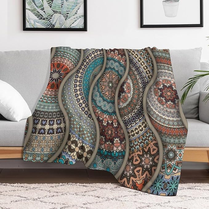 Colorful Bohemian Throw Blanket Vintage Floral Mandala Flower Aztec Boho Blanket for Sofa Bed Couch Chair Or Dorm 30"x40"