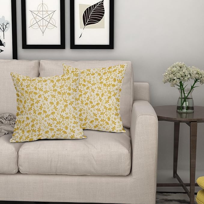 Yellow Floral Pillow Covers 22x22 Set of 2 Vintage Rustic Old Style Cute Small Flower Cream Print Decorative Outdoor Pillowcases Farmhouse Throw Cushion Case Decor for Couch Sofa Bed