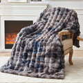 EMME Faux Fur Blanket Twin Size Tie-Dye Dark Gray - Big Bubble Rabbit Cozy Blanket for Couch, Thick Furry Plush Shaggy Blankets, 650GSM, 60x80 Inches