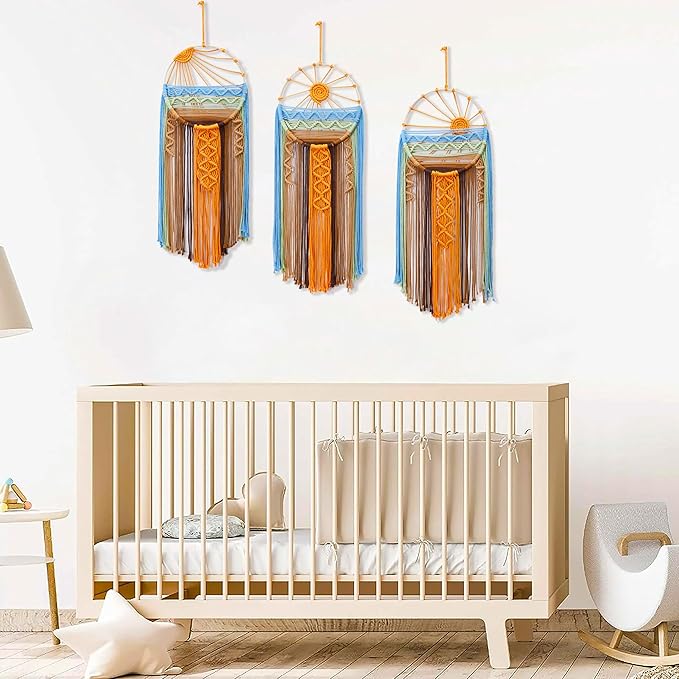 Artilady 3 Pack Macrame Wall Hanging Tapestry Sunrise Sunset Wall Art Set, Hand Woven Boho Tapestries Colorful Sun Wall Decor for Bedroom Living Room Apartment (3 Pcs)