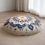 Meditation Cushion 32 Inch Round, Extra Thick Memory Foam Floor Pillow with Removable Washable Cover, Bohemian Mandala Yoga Cushion for Adults - Ideal Gift & Holiday Decor, Blue