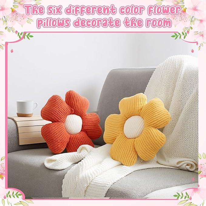 6 Pcs Flower Shaped Pillows Daisy Floor Throw Pillows 15 Inch Flower Seat Cushion for Reading Sofa Couch Bed Decor for Back to School First Day of School(Fresh Color)