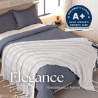 Boho Knitted Chenille Blanket with Tassels - Lightweight & Soft All-Season Throw - 3D Classic Pattern for Living Room Bedroom Couch, Cloud White, Queen 90"x90"