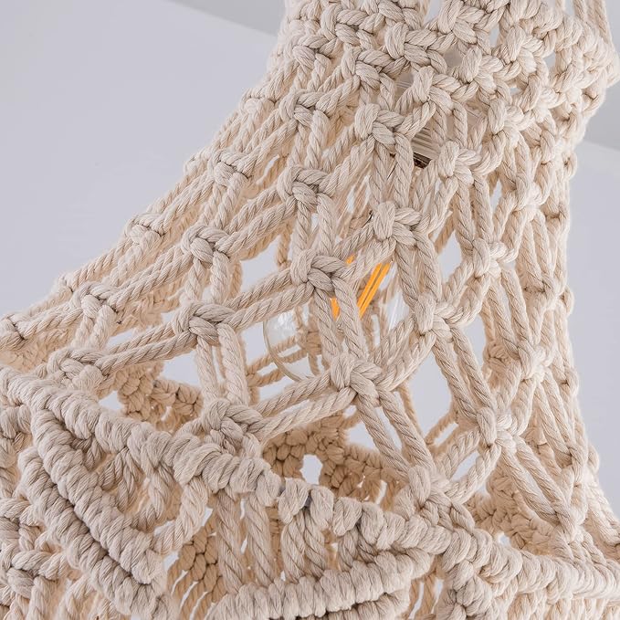 Boho Plug in Pendant Light Macrame Lamp Shade, Hanging Lamp with Plug in Cord,On/Off Switch,Bohemian Hanging Light Fixtures That Plug Into Wall Outlet for Bedroom Decor Living Room