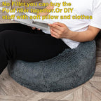 Fur Ottoman Stool Unstuffed Footstool Cover Floor Pouf NO Filler Foot Rest 20x12 In Round Poof Seat Bean Bag Chair Foldable Storage for Living Room Bedroom Cover ONLY Dark Gray