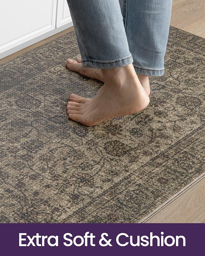 DEXI Kitchen Mats for Floor Cushioned Anti Fatigue, 23x59 Extra Large Wide Runner Rug Non Slip, Waterproof Soft Comfort Standing Rubber Padded, Brown