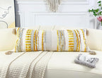 Chenille and Cotton Long Pillow for Bed,Striped Textured Boho Long Lumbar Throw Pillow Cover 14x36,Neutral Accent Decorative Extra Long Body Pillow Case for Couch Sofa Bedroom,Yellow-Grey