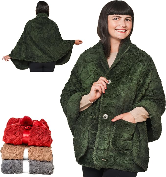 Boho Chic Wearable Blanket -No Sleeves Drape&Go- Poncho Blanket Wrap Shawl - Gifts for Grandma and Mom