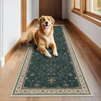 Dark Green Washable 2'6"x10' Long Runner Rugs for Hallway, Non Skid 10ft Indoor Rugs for Entryway, Stain Resistant Low Pile Carpet Boho Indoor Décor