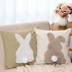 Tufting Easter Pillow Covers 18" x 18" Set of 2 Bunny Pillow Covers 3D Tufted Bunny Rabbit Throw Pillowcase Easter Decorative for Bedroom Sofa Home Decor(Beige,Linen)