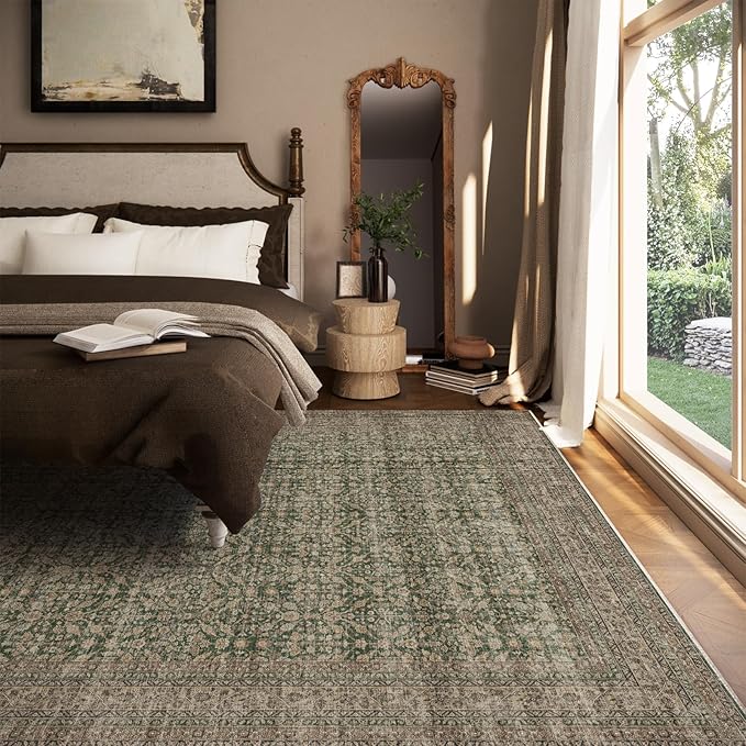 Machine Washable Rugs for Living Room: 6x9 Area Rugs Boho Vintage Rugs Stain Resistant Non Slip Low Pile Soft Lightweight Carpet for Bedroom Kitchen Dining Room Nursery Kids Room Farmhouse