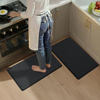 Color&Geometry Anti Fatigue Cushion Padded Kitchen Mat for Floor - 17x29+17x29,Easy Clean, Water & Oil Proof, Non Slip, Foam Rubber Small Runner Rug for Front Sink Comfort Standing, Black Set of 2