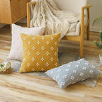 ANRODUO Pack of 2 Yellow Floral Boho Decorative Throw Pillow Covers with Tufted Rhombic Jacquard for Fall Room Decor Boho Pillow Covers Decorations 18x18 Soft Pillowcase for Couch Sofa Living Room