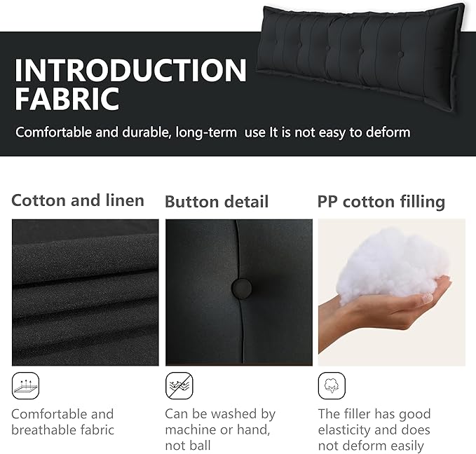 Johnear Bolster Pillow Headboard Backrest Pillow Velvet Large Daybed Cushion Lumber Back Pad Support Positioning Sofa Bed Rest Reading Pillow （Black, 59 x 3 x 20 inches）