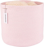 Cotton Rope Basket For Girls Kids 16”X14” Baby Laundry Baskets Nursery Bin Round Woven Basket Organizer For Storage Toys Blankets Shoes Clothes pink