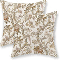 Chinoiserie Pillow Covers 18x18 Set of 2 Brown Bird Floral Throw Pillows Vintage Flowers Bird Decorative Pillowcase Farmhouse Linen Cushion Case Decor Outdoor Throw Pillows for Couch Sofa