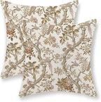 Chinoiserie Pillow Covers 18x18 Set of 2 Brown Bird Floral Throw Pillows Vintage Flowers Bird Decorative Pillowcase Farmhouse Linen Cushion Case Decor Outdoor Throw Pillows for Couch Sofa