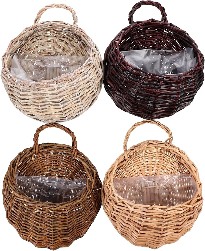Yardwe Woven Rattan Flower Basket Hanging Planter 3.1X3.1X9 Inches Wicker Wall Basket for Indoor Outdoor Garden Decor and Plant Display