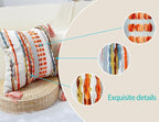 Boho Throw Pillow Covers 18x18 Aesthetic Neutral Boucle Couch Pillow Cover Rainbow Striped Decorative Accent Pillow Case for Couch Bed Sofa Farmhouse Bedroom,Modern Funky,Set of 2 Red
