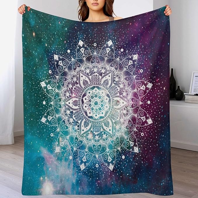 Hippie Mandala Throw Blanket Bohemian Galaxy Space Indian Medallion Trippy Aesthetical Blanket for Sofa Bed Couch Chair Or Dorm 30"x40"
