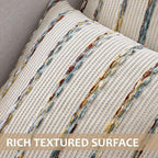 ANRODUO Boho Woven Chenille Pillow Covers 18x18 Inch Set of 2 Soft Textured Decorative Cushion Case with Striped Farmhouse Accent Neutral Pillowcase for Couch Sofa Bed Living Room Decor, Blue Stripe