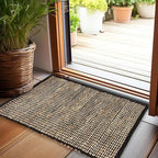 Chardin home 2x3 Jute Cotton Hand Woven Rug | Braided Doormat, Boho, Rustic, Natural Jute/Black | Farmhouse Vintage Area Rugs for Bedroom, Living Room, Kitchen, and entryways