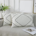 PANOD Set of 2 Boho Tufted Throw Pillow Covers with Tassel 12x20 inch, Decorative Indoor Outdoor Bohemian Lumbar Cushion case Pillowcase for Couch Sofa Livingroom car Farmhouse Black and Cream White