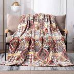DaDa Bedding Bohemian Southwestern Mink Fleece Throw Blanket - Lightweight Cozy Farmhouse Aztec Havana Geometric Abstract Soft Warm Fall Decor - Yellow & Red - Queen - 90" x 90"