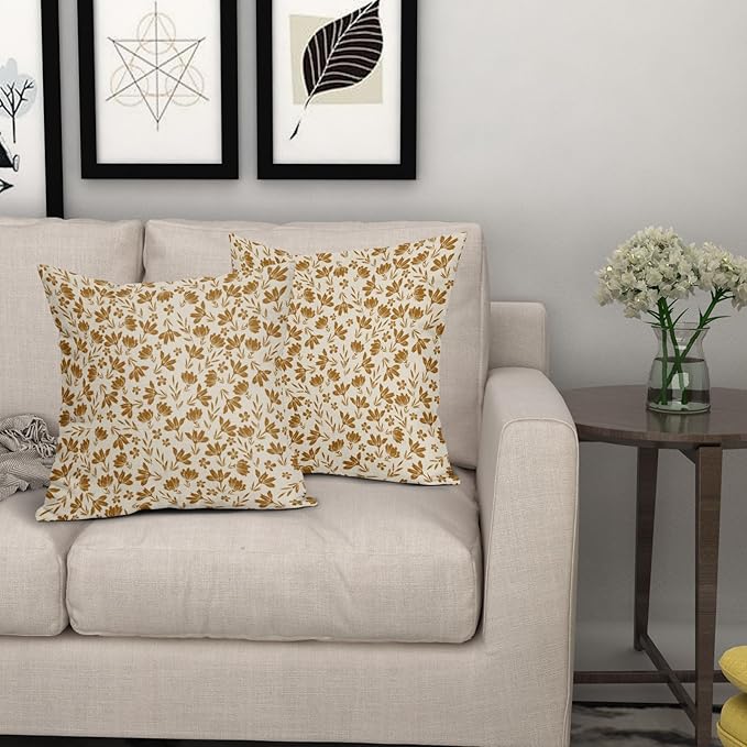 Mustard Yellow Floral Pillow Covers 16x16 Set of 2 Vintage Rustic Old Style Cute Small Flower Yellow Cream Print Decorative Outdoor Pillowcases Farmhouse Throw Cushion Case Decor for Couch Sofa Bed