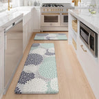 Anti Fatigue Kitchen Mat 2PCS,Boho Dahlia Floral Kitchen Rugs Non Slip Rubber Backing,Waterproof Farmhouse Kitchen Mat for Floor,Cushioned Standing Mat for Office,Laundry,Sink,Desk,Multi Cyan